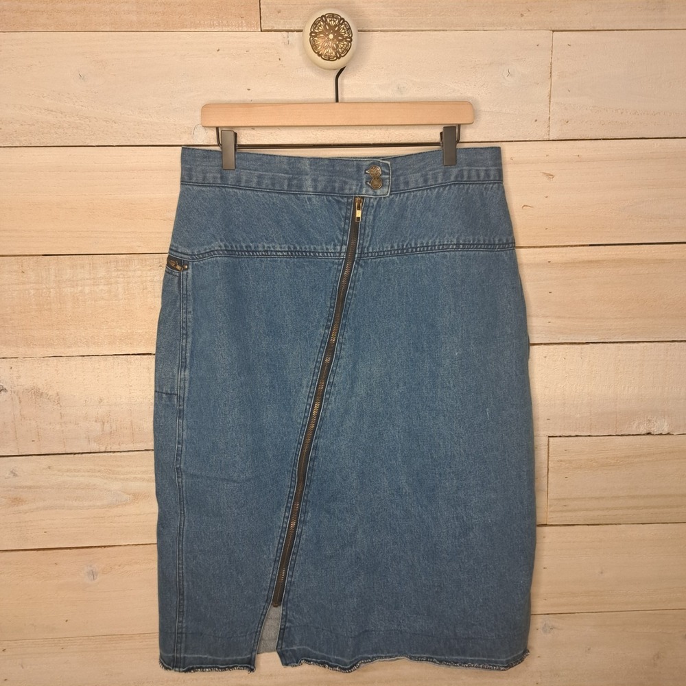 Authentic Vintage Utility Jean Midi Skirt Women's 18 Faucetti Grunge Denim